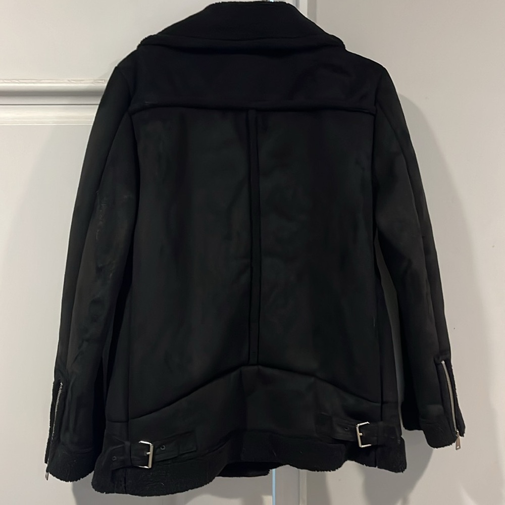LOFT Black Moto fleece lined Coat - Picture 2 of 3